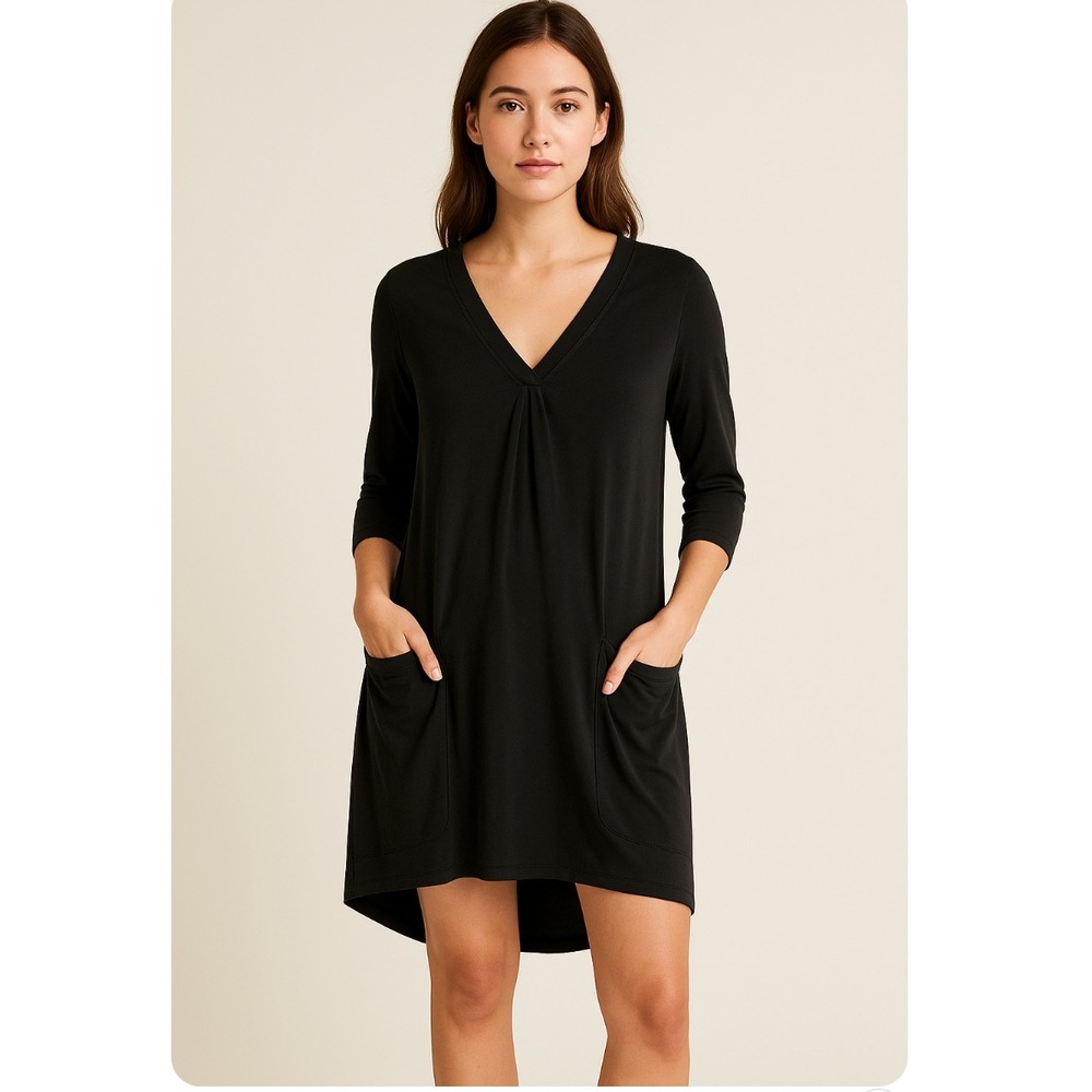 Dolan Left Coast Black Cupro Pocket Tunic Dress Petite S Lagenlook Minimalist